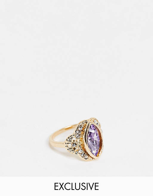 Reclaimed Vintage inspired crystal stone ring in gold