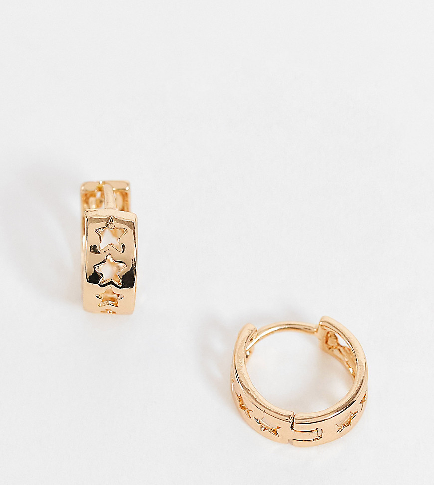 Reclaimed Vintage inspired cut out star huggie hoop earrings in gold