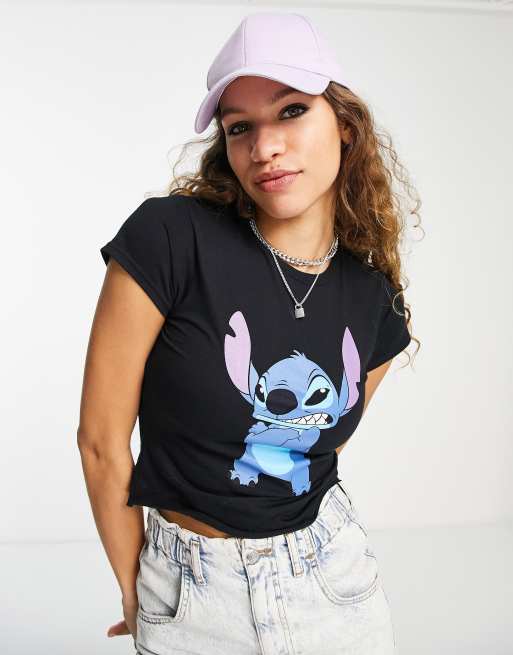 Reclaimed Vintage Inspired – Czarny licencjonowany krótki top z motywem Lilo & Stitch