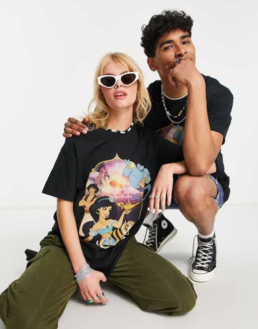 Reclaimed Vintage Inspired – Czarny T-shirt unisex z licencjonowanym nadrukiem z motywem filmu <em>Aladyn</em>