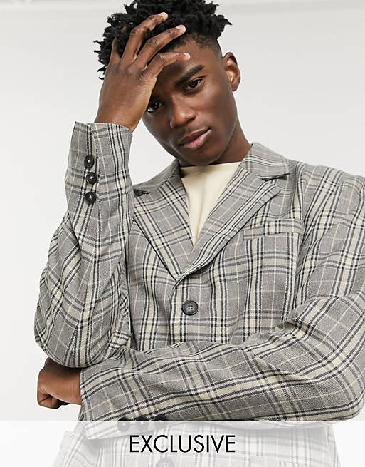 Reclaimed Vintage inspired dad fit blazer in check