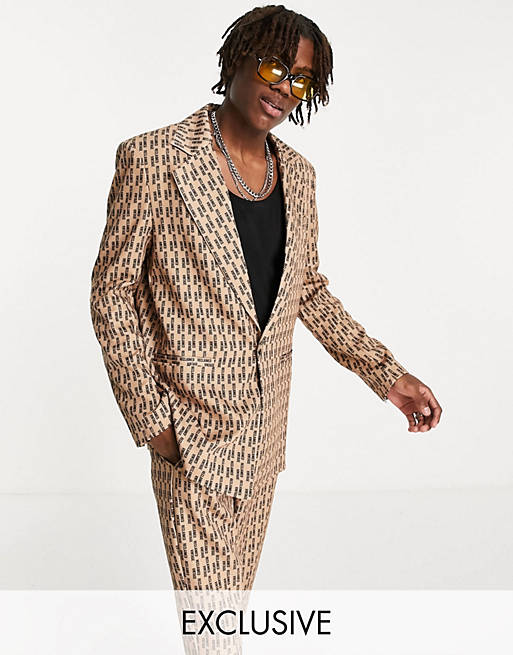 Suits Reclaimed Vintage inspired dad fit blazer in monogram print 
