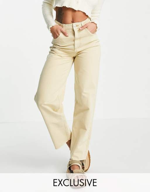 Reclaimed Vintage Inspired – Dad-Jeans in Buttermilch im Stil der 90er mit unverarbeitetem Saum
