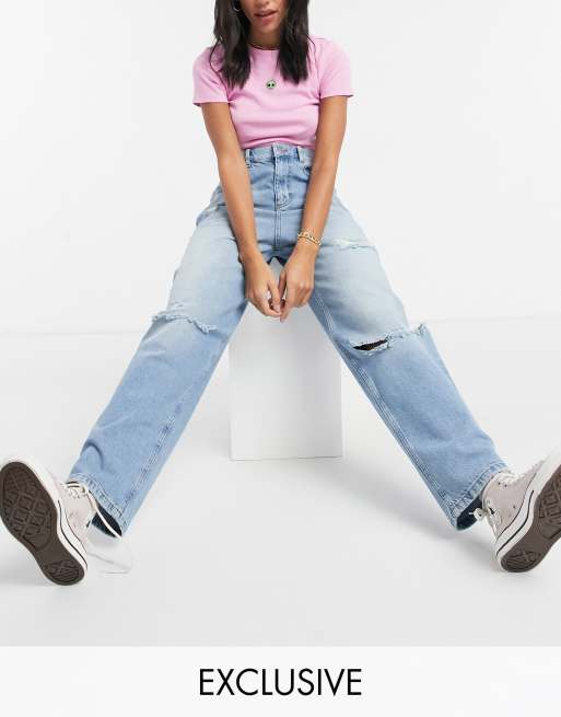 Reclaimed Vintage Inspired – Dad-Jeans mit Zierrissen in Blau im Stil der 90er