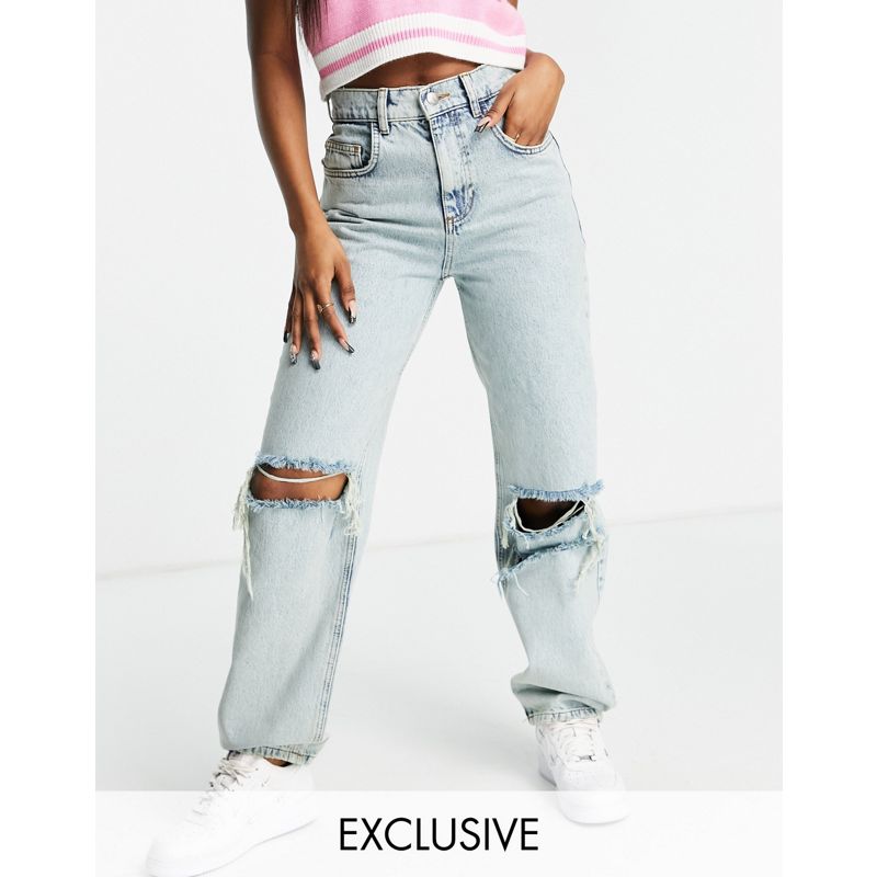 Donna Jeans Reclaimed Vintage Inspired - Dad jeans stile anni '90 con strappi larghi e lavaggio anticato