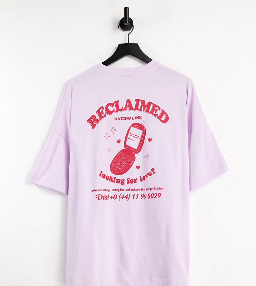 Reclaimed Vintage Inspired date line graphic organic cotton T-shirt in lilac-Purple
