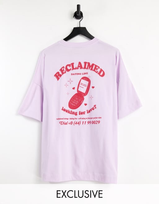Reclaimed Vintage Inspired dating line graphic cotton t-shirt in lilac - PURPLE