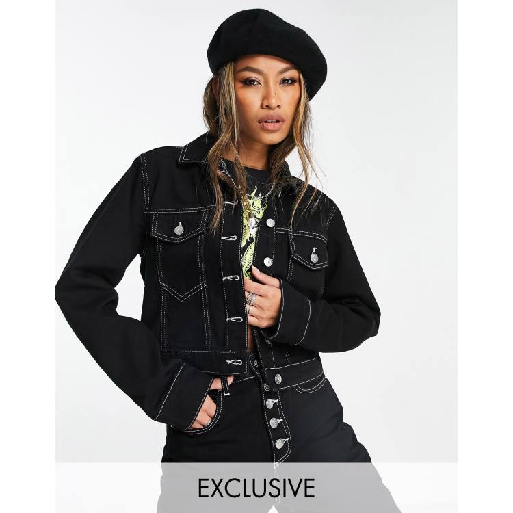 Contrast stitch denim jacket black best sale