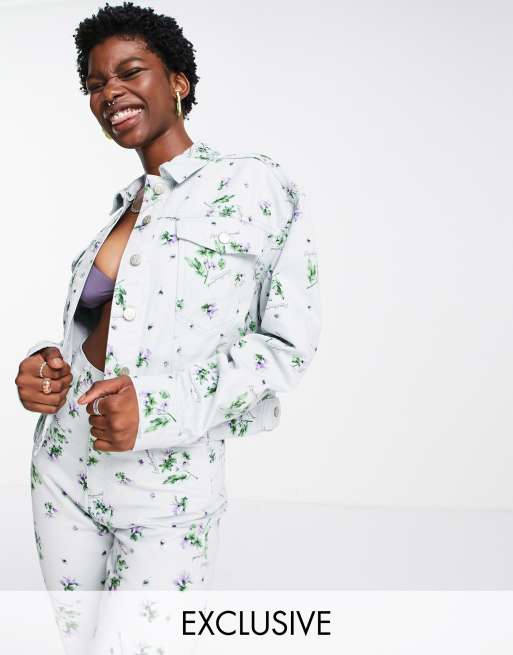 Reclaimed Vintage inspired denim jacket in floral print 