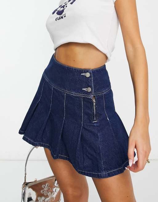 Reclaimed Vintage Inspired denim kilt skirt in indigo - part of a set 