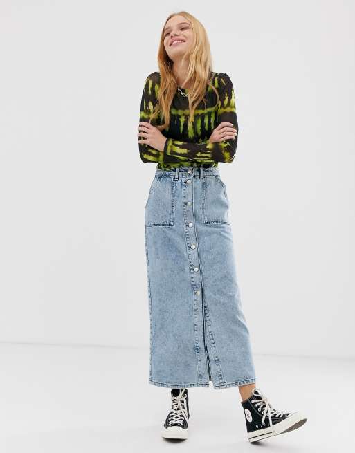 Vintage denim midi skirt top