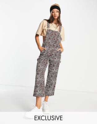 Reclaimed Vintage Inspired Denim Overalls In Animal Printmulti ModeSens