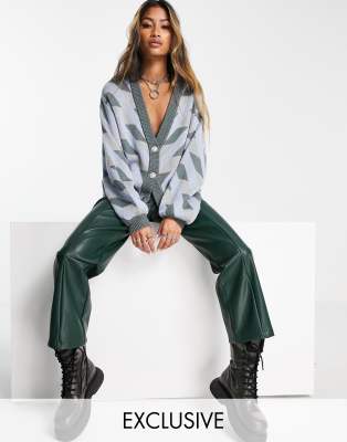 Reclaimed Vintage inspired diamond cardigan with pearl buttons in blue - ASOS Price Checker