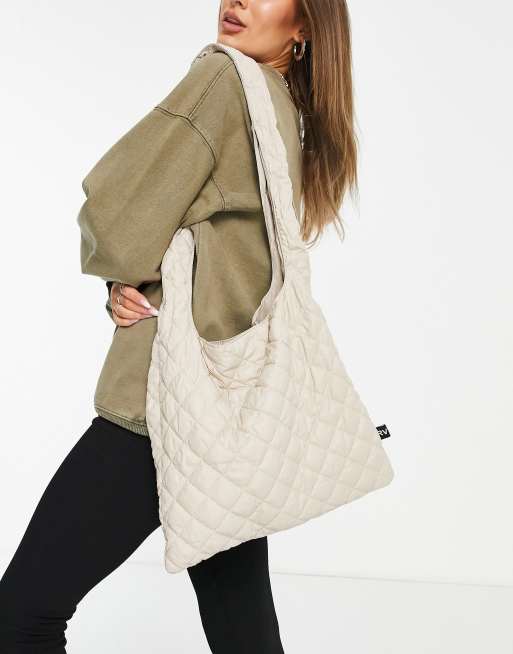 Reclaimed Vintage Inspired - Doorgestikte nylon tas met knoop in ecru 
