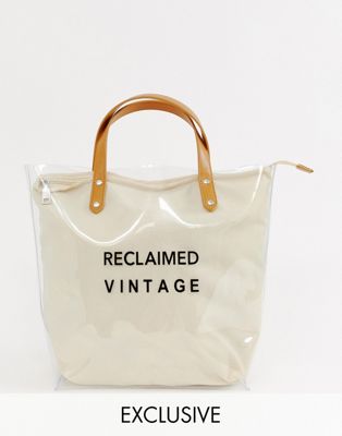 Reclaimed Vintage - Inspired - Doorzichtige schoudertas van kunststof met logo van canvas aan de binnenkant-Bruin