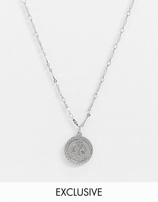 Reclaimed Vintage inspired dragon chain coin pendant necklace in silver