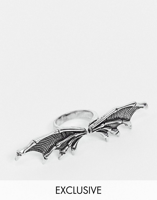 Reclaimed Vintage inspired dragon wing ring in burnished silver