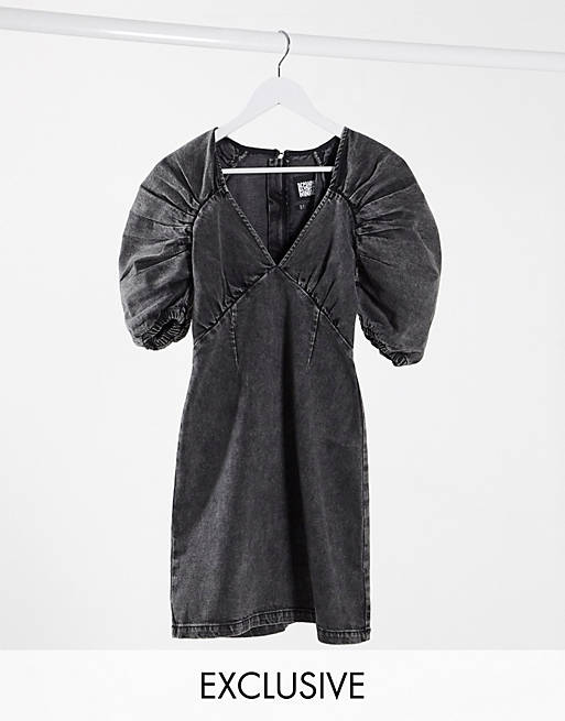 Exclusives Reclaimed Vintage inspired dress in washed black denim 