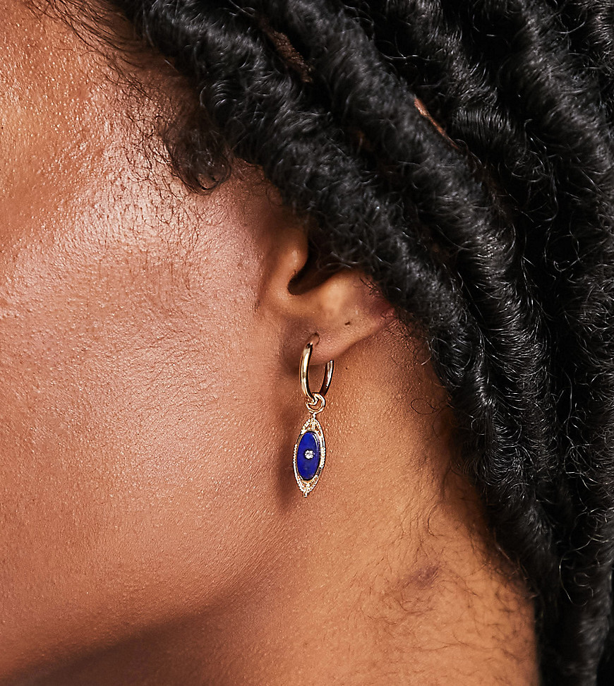 Reclaimed Vintage Inspired drop hoop earrings with eye stone detail-Gold