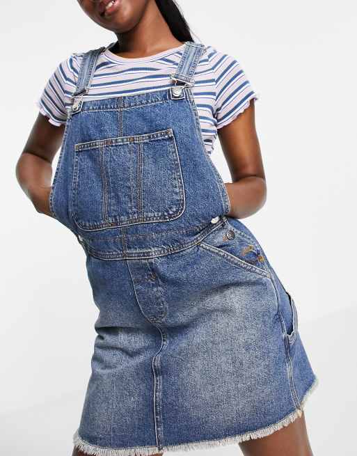 Reclaimed Vintage Inspired dungaree denim mini skirt in authentic blue wash, 2 of 4