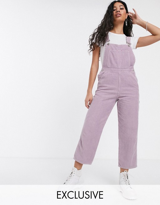 Reclaimed Vintage inspired dungaree in lilac cord