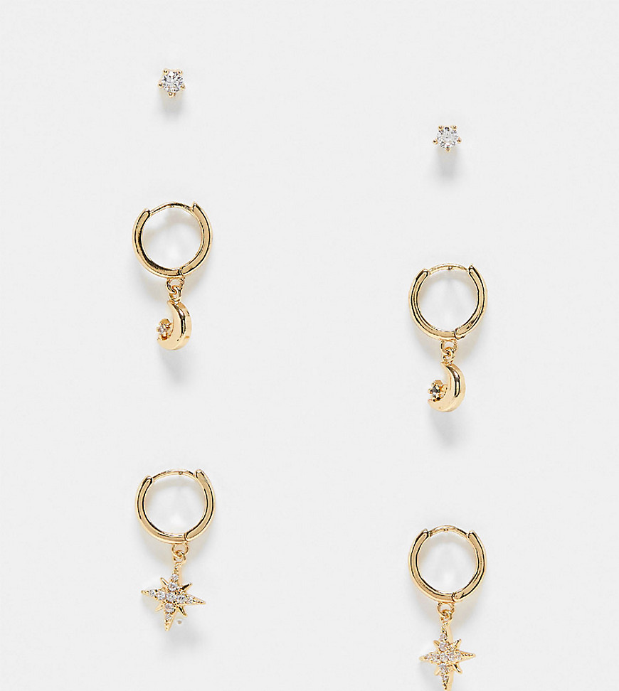 inspired earrings multipack with moon and star-Gold