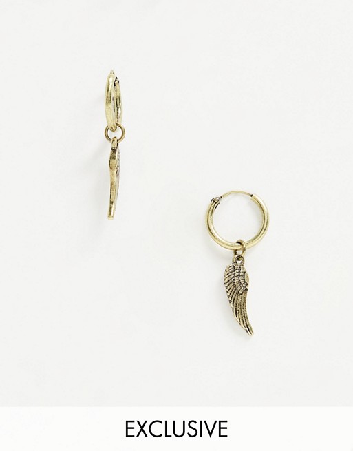 Reclaimed Vintage inspired earrings with wing detail in burnished gold exclusive to ASOS