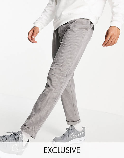 Reclaimed Vintage inspired elasticated tapered cord trousers in grey