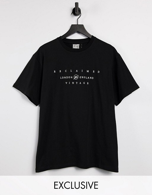 Reclaimed Vintage inspired embroidery logo t-shirt in black