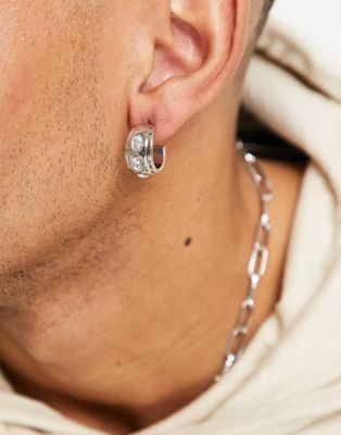 Boucles d'oreilles Reclaimed Vintage Inspired - Everyday - Petites créoles ornées de cristaux style années 90 - Argenté