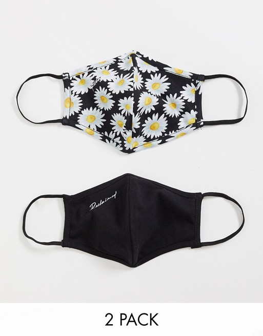 Reclaimed Vintage inspired face covering 2 pack in black and daisy print