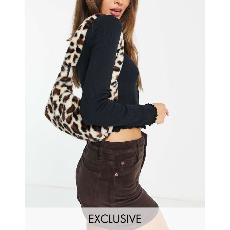 Reclaimed Vintage inspired faux fur 90 s bag in leopard print