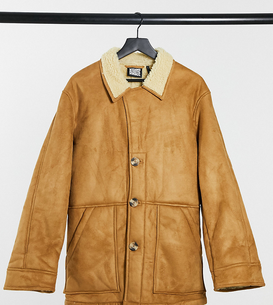 Reclaimed Vintage inspired faux shearling jacket in tan-Brown