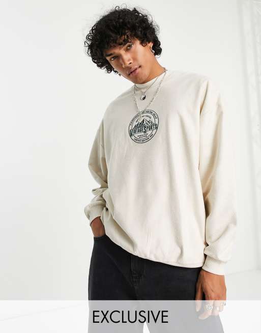 Reclaimed Vintage Inspired - Felpa unisex in cotone écru con logo di montagna ricamato - CREAM