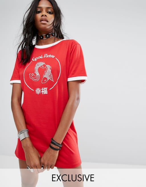 Reclaimed Vintage Inspired Festival Oversized T Shirt Dress With Front Print