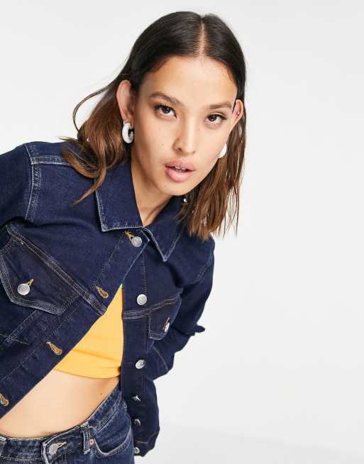 Fitted dark denim jacket top
