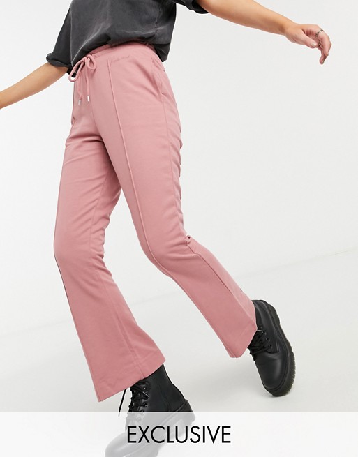 Reclaimed Vintage inspired flare joggers with pintuck in pink rose