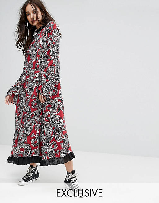 Reclaimed Vintage Inspired Flare Sleeve Maxi Dress With Studded Neck Trim