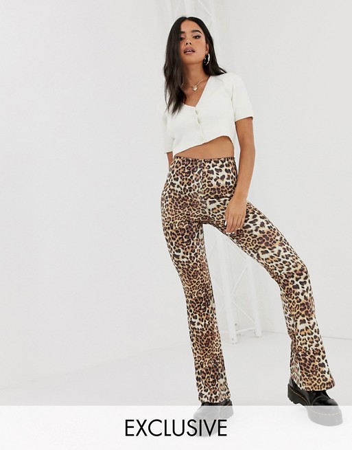 Reclaimed Vintage inspired flare trousers in animal print