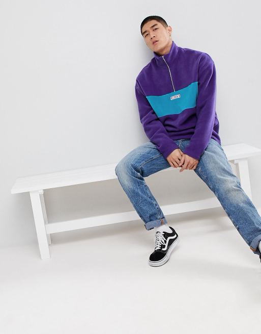 Reclaimed Vintage Inspired Fleece In Purple With Half Zip