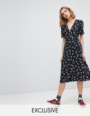 floral button midi dress