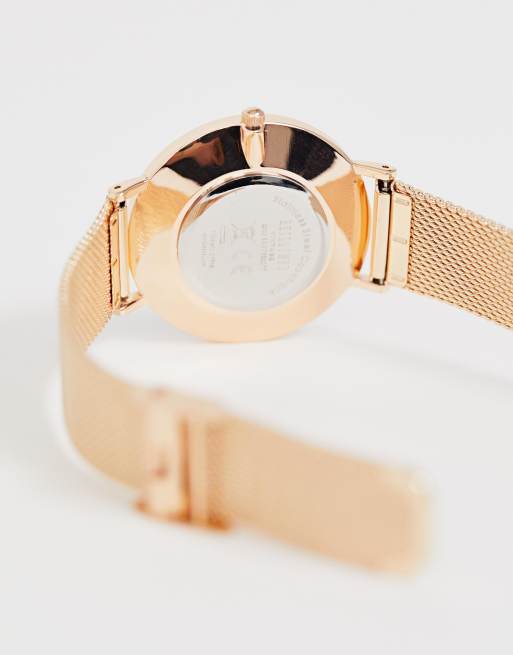 Reclaimed Vintage Inspired Floral Mesh Watch In Rose Gold  display picture 3
