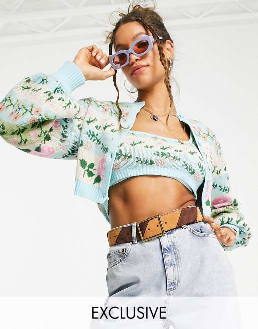 Reclaimed Vintage inspired floral print button up cardigan 