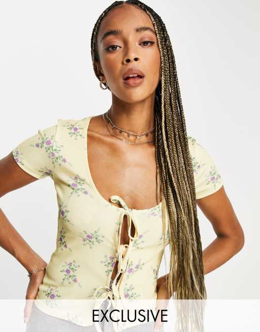 Reclaimed Vintage Inspired floral rib tie front top ASOS