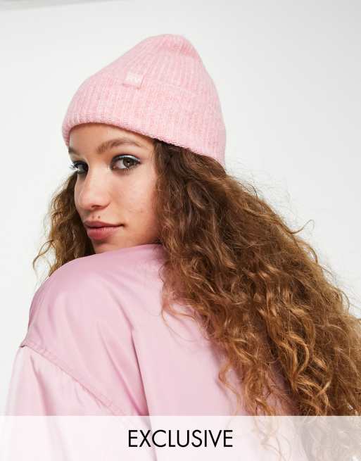 Reclaimed Vintage inspired fluffy beanie in pink heather 
