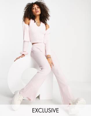 Reclaimed Vintage inspired fluffy rib knitted flare in pink co ord - ASOS Price Checker