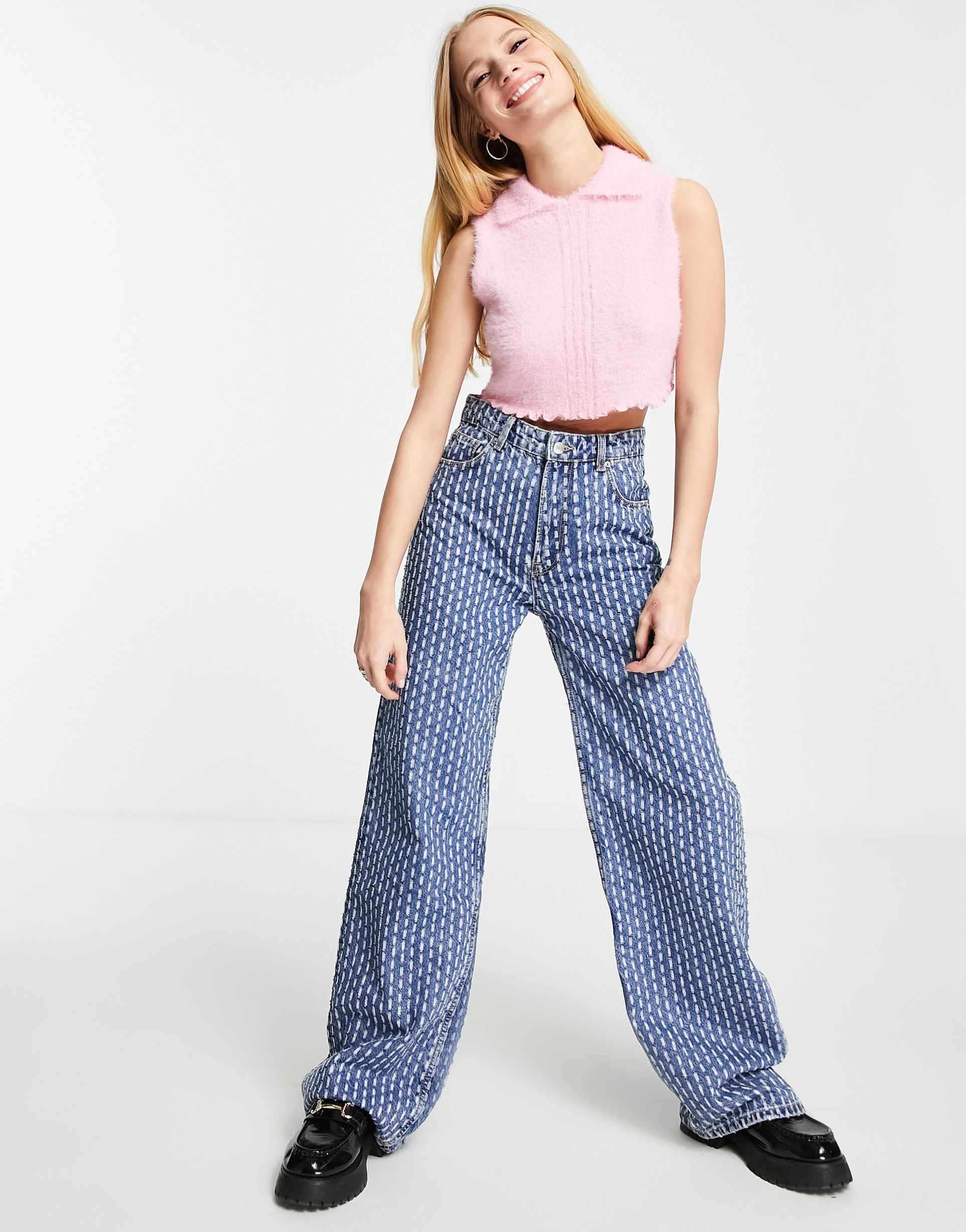Reclaimed Vintage inspired fluffy top with lettuce hem in pink co-ord