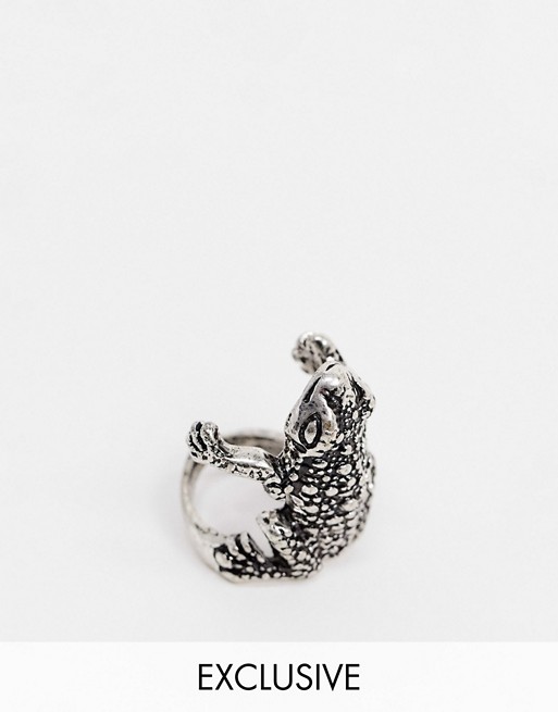 Reclaimed Vintage inspired frog ring in burnished silver