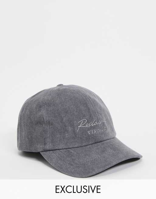 Reclaimed Vintage Inspired front logo embroidery cap in washed gray