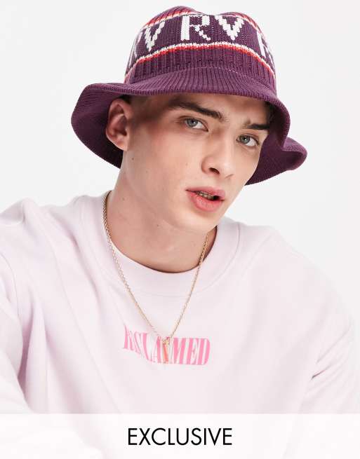 Reclaimed Vintage Inspired - Gebreide bucket hat met logo in paars